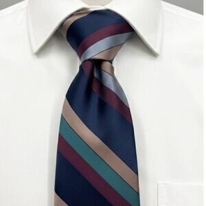 Oleg Cassini Silk Blend Tie Navy Blue Maroon Teal Diagonal Striped Designer